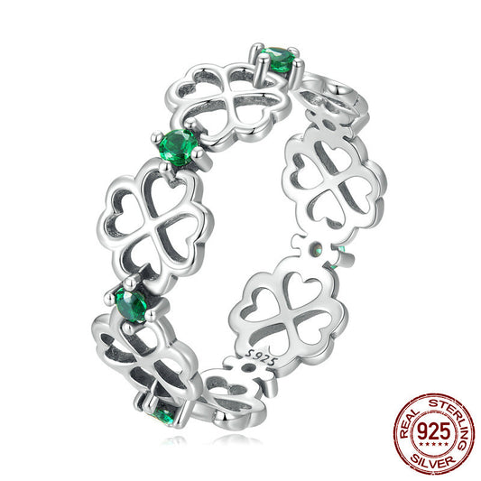S925 Silver Four-leaf Clover Ring for Women