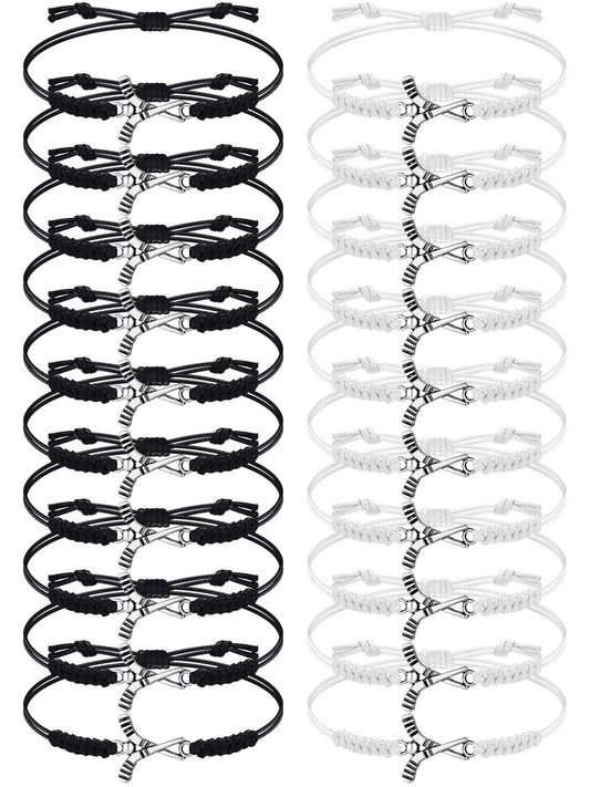 Jadive 20 Pieces Hockey Bracelets Field Hockey Charm Bracelet Adjustable Rope Hockey Bracelet for Friends Field Hockey Players Teams Coaches(Black and White Rope)