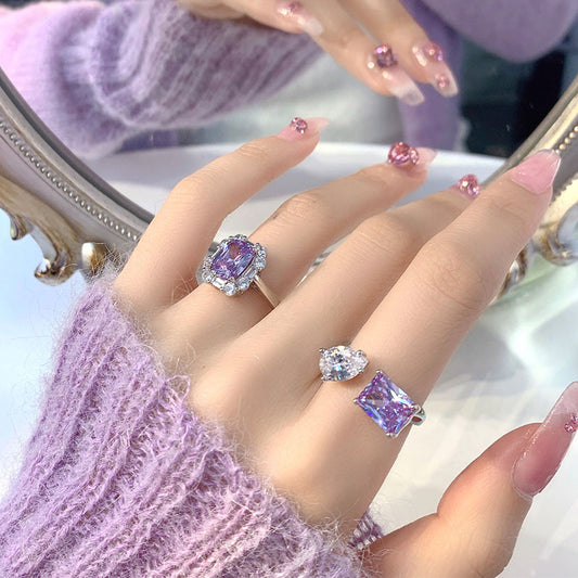 Gentle Purple Shining Diamond Zircon Ring for Women