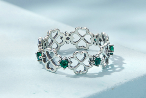 S925 Silver Four-leaf Clover Ring for Women