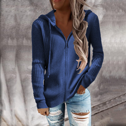 Women's Casual Hooded Zipper Cardigan Sweater