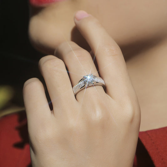 Silver Mosonite Star Moon Story Ring for Women
