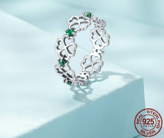 S925 Silver Four-leaf Clover Ring for Women