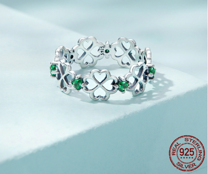 S925 Silver Four-leaf Clover Ring for Women