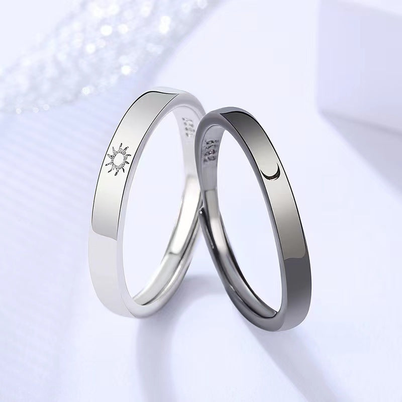 Sun Moon Pattern Adjustable Men's Couple Ring (1/2 pcs)