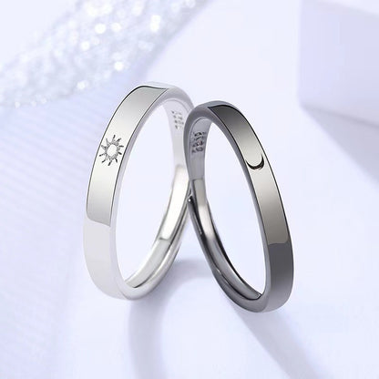 Sun Moon Pattern Adjustable Men's Couple Ring (1/2 pcs)