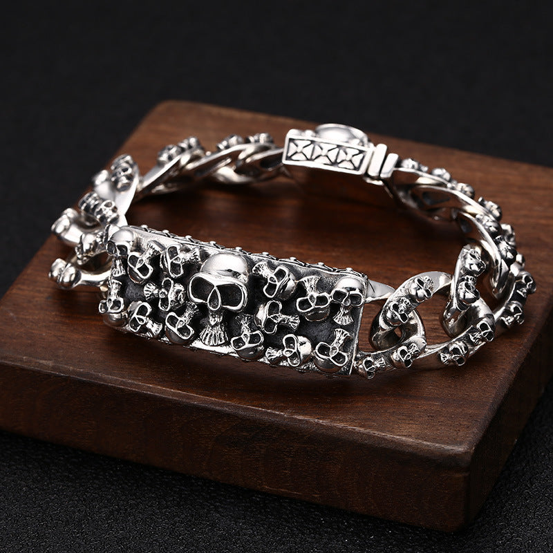 S925 Sterling Silver Men's Skull Bracelet