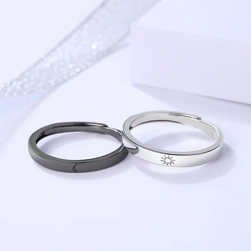 Sun Moon Pattern Adjustable Men's Couple Ring (1/2 pcs)