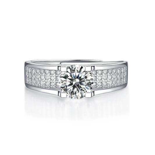 Silver Mosonite Star Moon Story Ring for Women