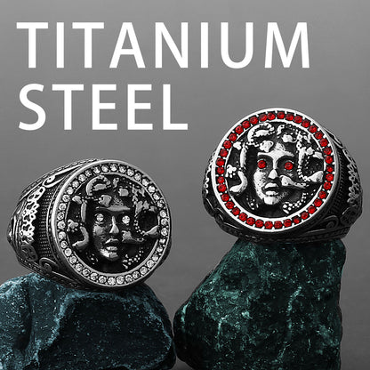 Retro Greek Mythology Medusa Snake Head Titanium Ring