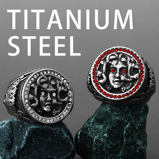 Retro Greek Mythology Medusa Snake Head Titanium Ring