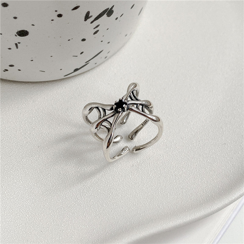 S925 Sterling Silver Spider Web Black Zirconium Ring