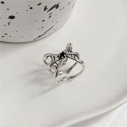 S925 Sterling Silver Spider Web Black Zirconium Ring