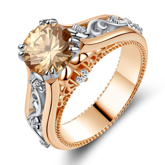 Rose Gold Color Split Ring with Topaz and Zirconia