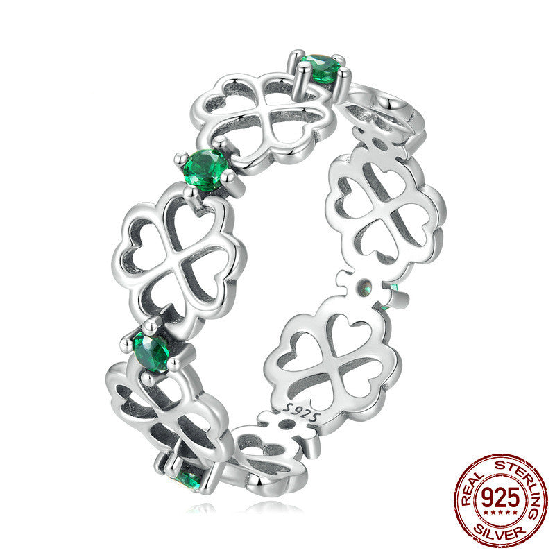 S925 Silver Four-leaf Clover Ring for Women