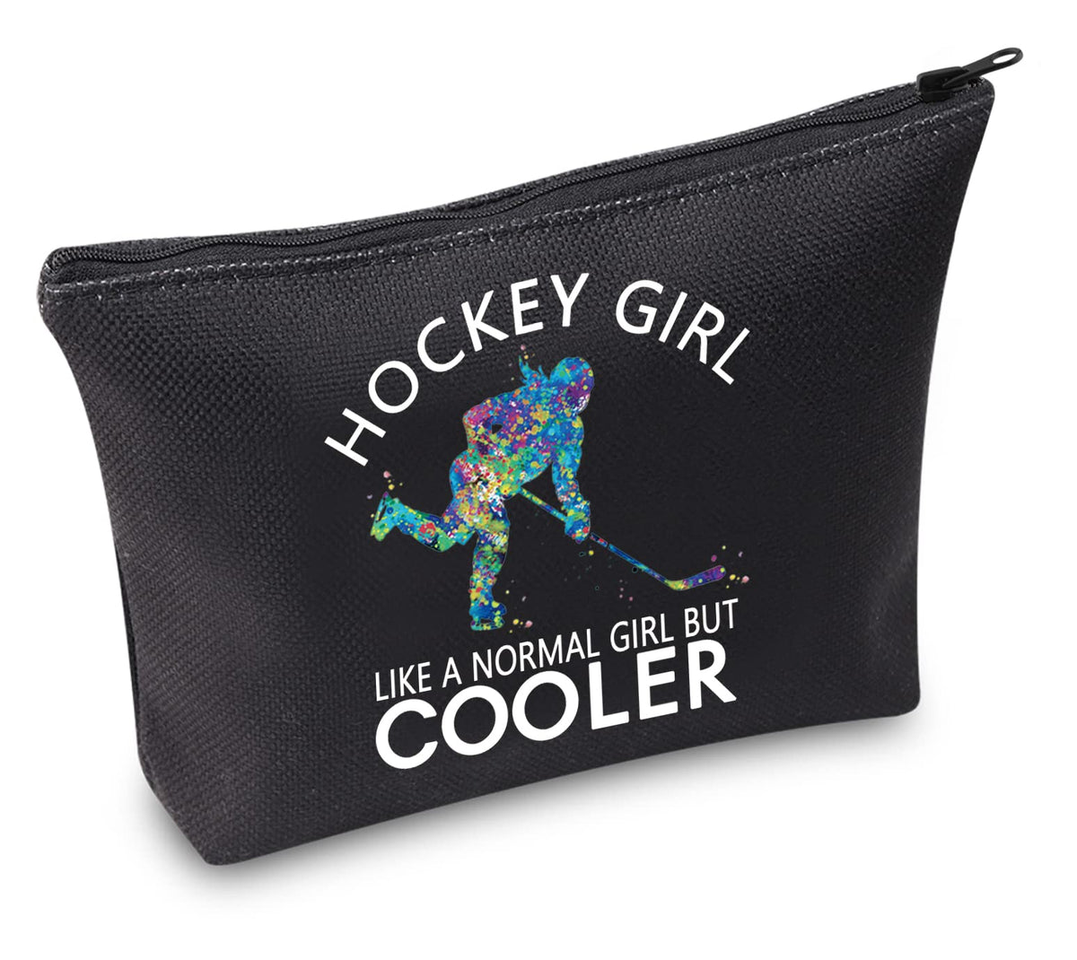 TSOTMO Hockey Sports Zipper Pouch Ice Hockey Gift Hockey Designs Hockey Like A Normal But Cooler Cosmetic Bag For Women (Hockey BLK)